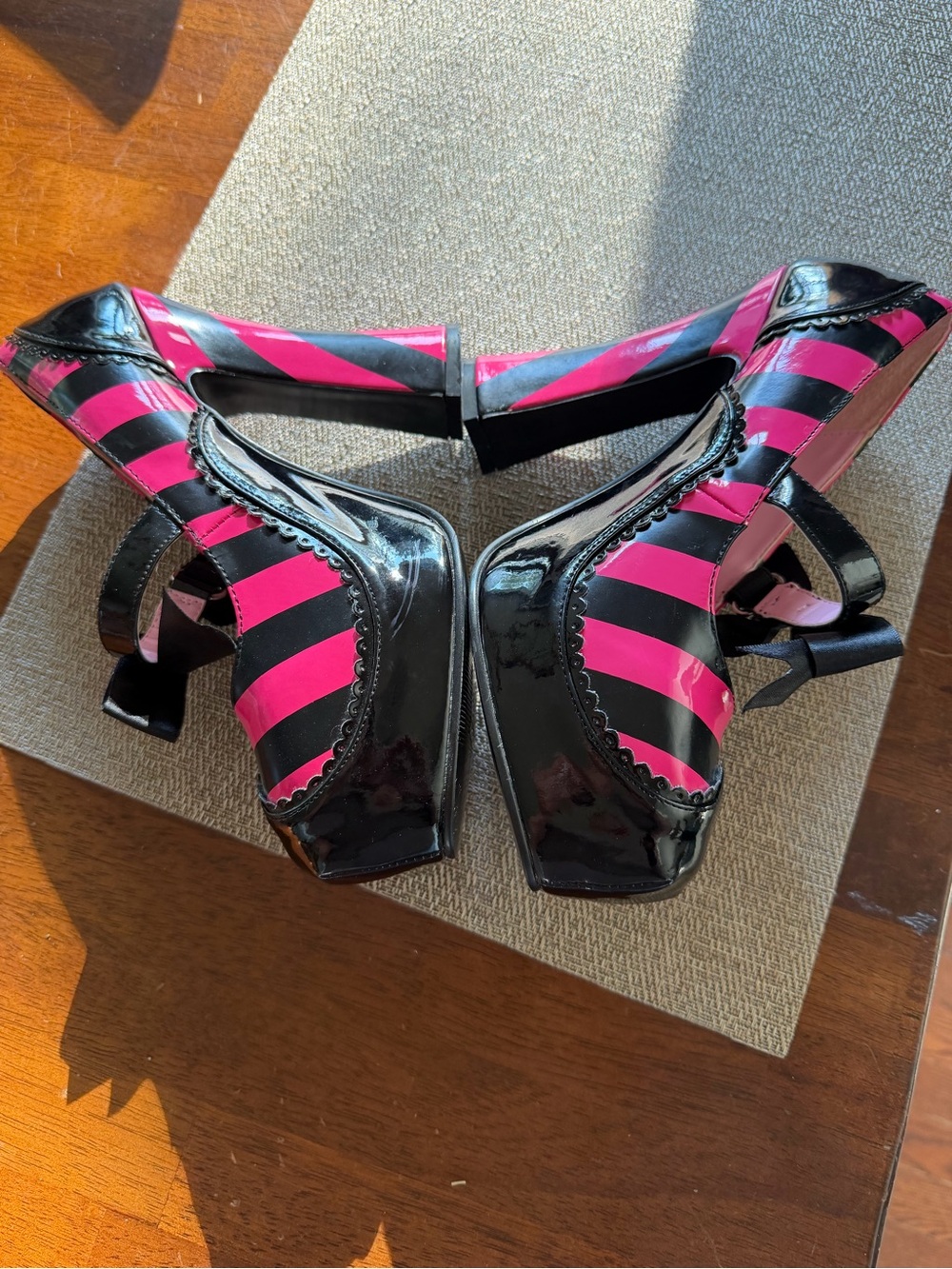 Funtaisma black and pink striped 3.5 inch heels - Picture 3 of 6